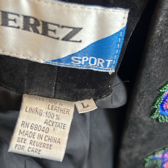 Erez Sport Vintage 80s Black Leather Check & Beaded Paisley Jacket Coat Size L - Picture 11 of 12